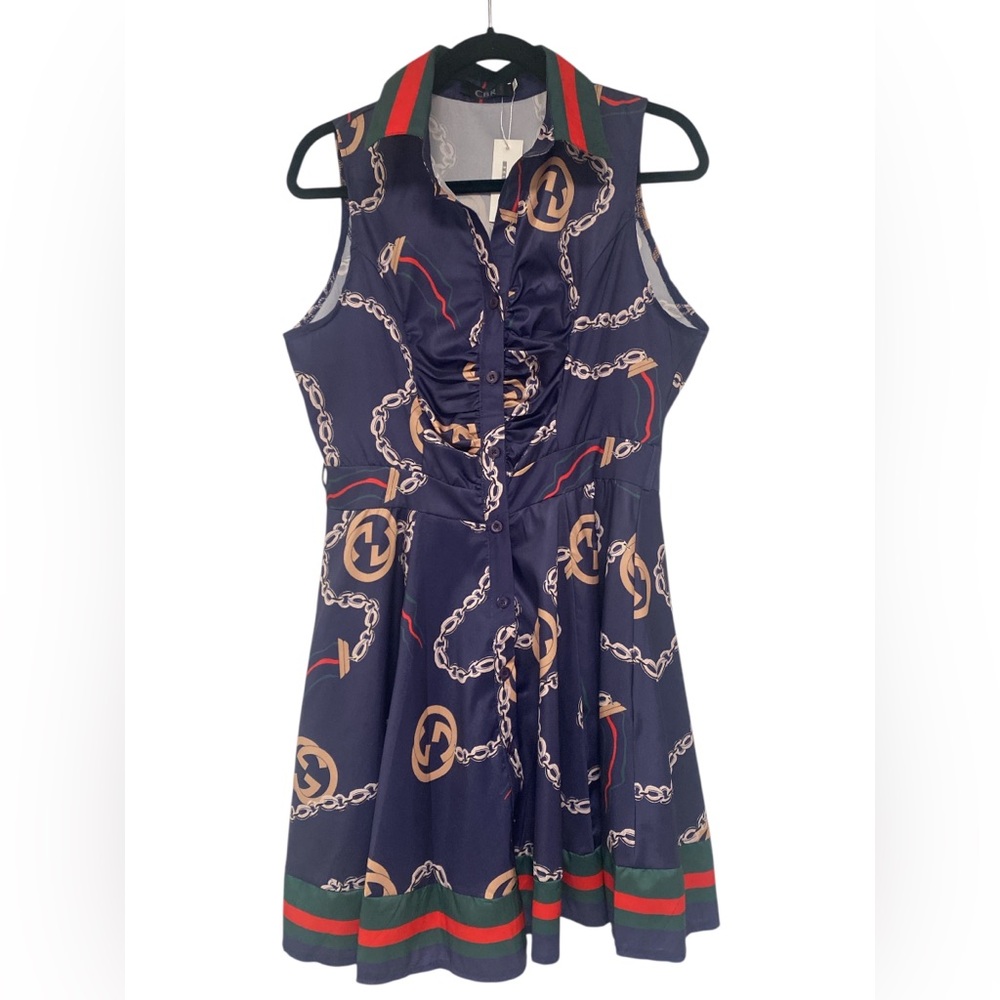 CBR Navy Chain Print Midi Dress NWT XL